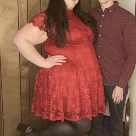 Torrid 2X Red Lace High Neck Date Night Peep Hole Skater Mini Dress NWT - Picture 6 of 7